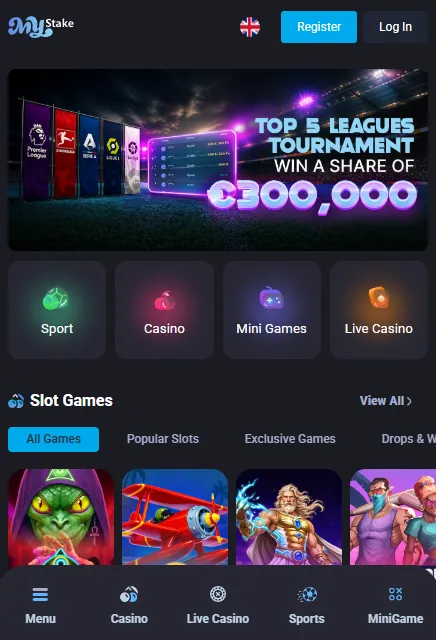 MyStake mobile casino interface