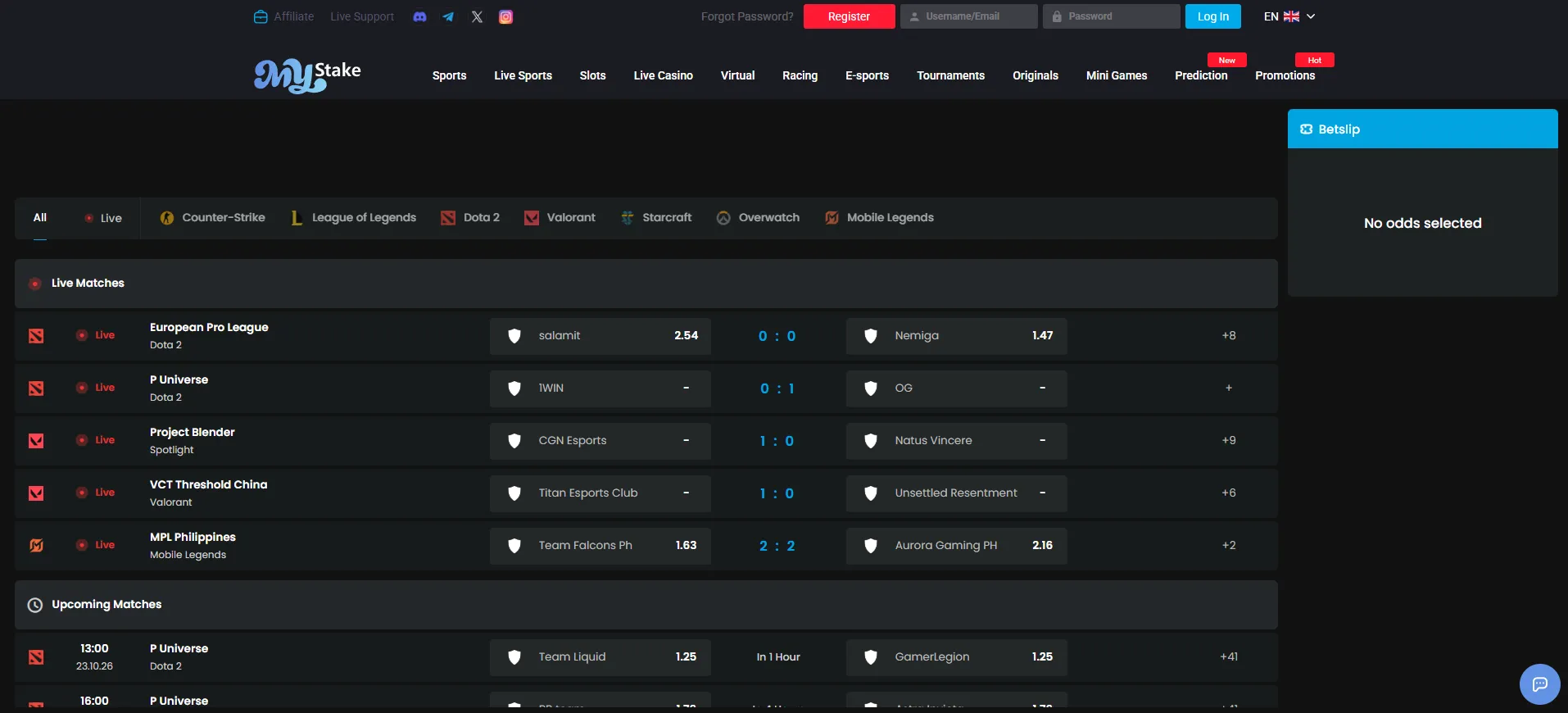 Live betting and selected event streaming