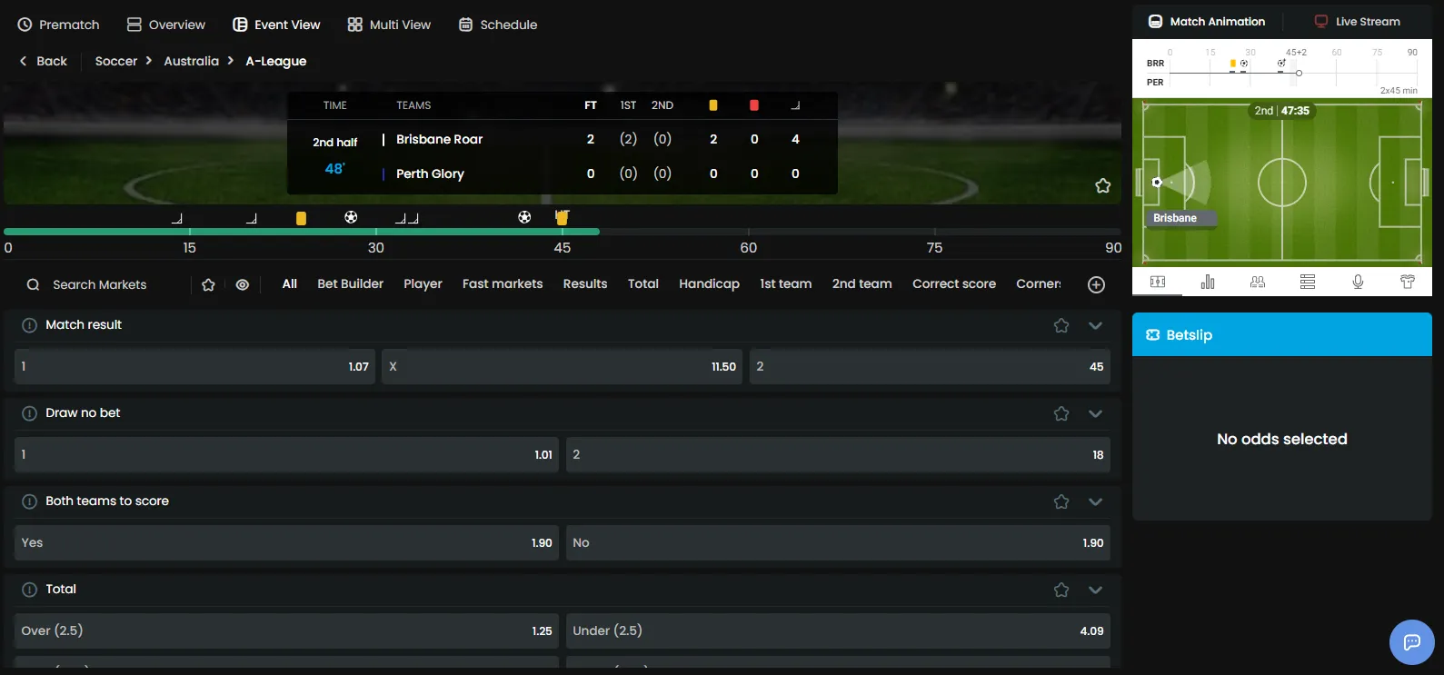 Live betting and selected event streaming