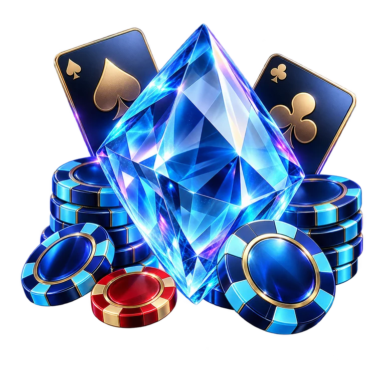 Blue crystal, playing cards and casino chips