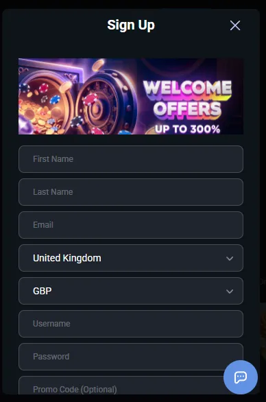 MyStake registration form with United Kingdom and GBP selected